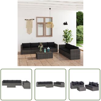 Loungeset - Hoekbank - Middenbank - Tafel - Grijs - PE-rattan