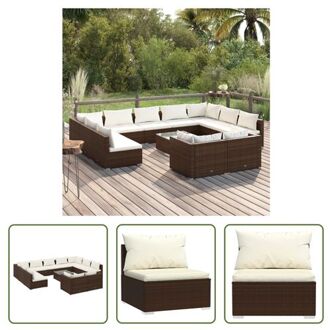 Loungeset Hoekbank - PE-rattan - Bruin - 70x70x60.5cm - Comfortabele Kussens