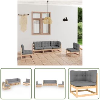 loungeset hoekbank + middenbank - massief grenenhout - 70x70x67 cm - grijs