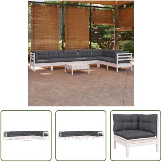 Loungeset Hoekbank Wit - Massief grenenhout - 63.5 x 63.5 x 62.5 cm - Antraciet kussens