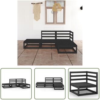 Loungeset Hoekbank Zwart - 70x70x67 cm - Massief Grenenhout