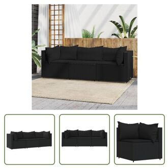 Loungeset Hoekbank - Zwart - PE-rattan - 63x63x57.5 cm - Inclusief kussens