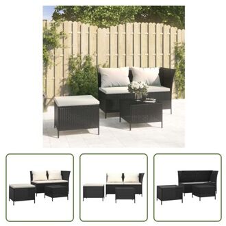 Loungeset Hoekbank - Zwart - Poly Rattan - 110x58x72cm - Inclusief kussens