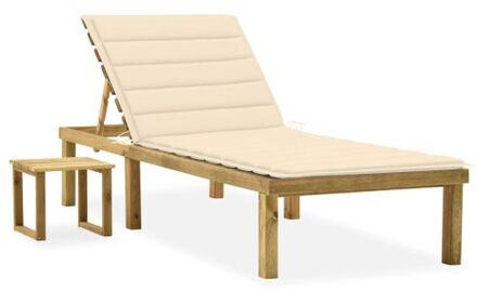 loungeset - houten ligbed met kussen en tafel - verstelbare rugleuning - geïmpregneerd grenenhout - Crème