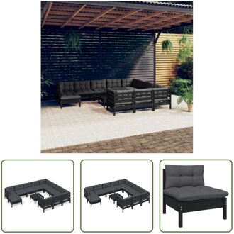 Loungeset Houten Tuinmeubelset - 63.5x63.5x62.5 cm - zwart - antraciet - Massief grenenhout en stof