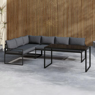 Loungeset 'Jenalee' Met hoekbank en hoge tafel, kleur Zwart