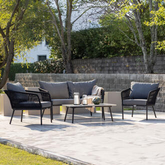 Loungeset 'Karlene' Met bank, tafel en 2 fauteuils Zwart