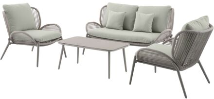 Loungeset Kea - Staal/wicker - Groen - 4 Personen
