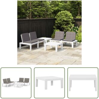 Loungeset Kunststof - 130x65x70 cm - Wit - Antraciet kussens