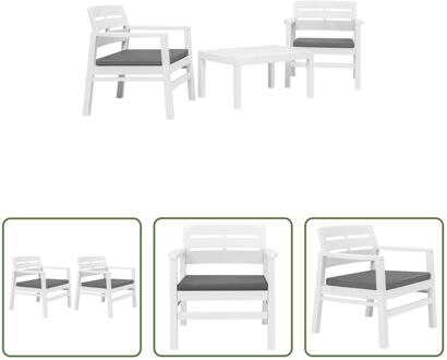 Loungeset Kunststof - 2 Stoelen - Tafel 78x55x38cm - Wit