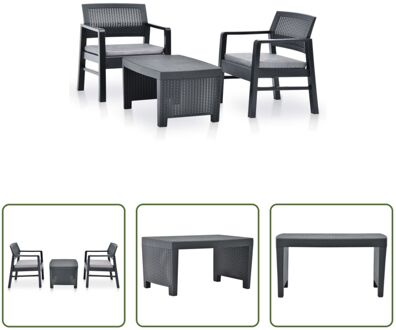 Loungeset Kunststof - 77x54x40 cm - Antraciet - Weerbestendig Grijs