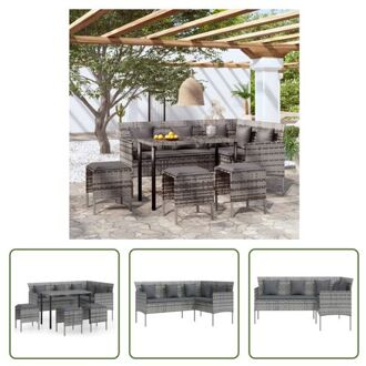 Loungeset - L-vormige bank - Grijs - 161.5 x 113 x 80 cm - PE-rattan en gepoedercoat staal