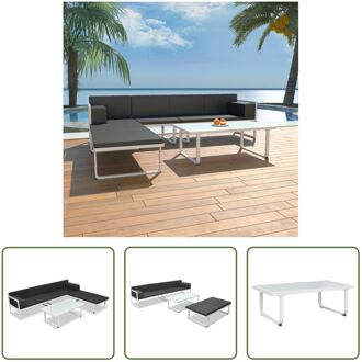 Loungeset Mallorca - Bankenset - Zwart/wit - 254x193x60cm - Textileen zitting