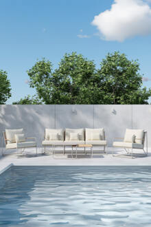 Loungeset 'Markesha' Met bank, 2 loungestoelen en 2 tafels, kleur Beige