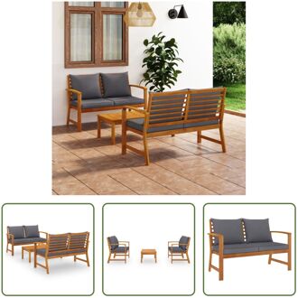 Loungeset Massief Acacia - 120x60x81 cm - Met kussens Grijs