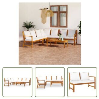 Loungeset Massief Acaciahout 6-delig - 114.5 x 60.5 x 81 cm - Olieafwerking Crème