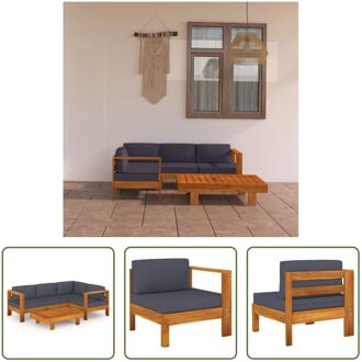 loungeset Massief Acaciahout - Hoekbank/Middenbank/Tafel - Donkergrijs kussen - 100x60x25cm - 10cm