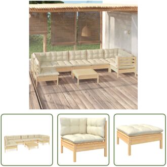 Loungeset Massief Grenenhout - 63.5 x 63.5 x 62.5 cm - Crème kussens