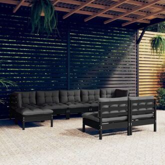 Loungeset - Massief grenenhout - 63.5 x 63.5 x 62.5 cm - zwart - 100% polyester