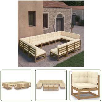 Loungeset - Massief grenenhout - 70 x 70 x 67 cm - Honingbruin - Crème kussen