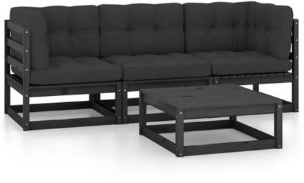 loungeset - Massief grenenhout - 70 x 70 x 67 cm - Zwart inclusief kussens