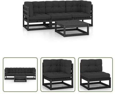 loungeset - Massief grenenhout - 70 x 70 x 67 cm - Zwart inclusief kussens