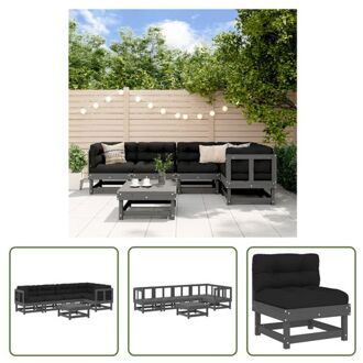 Loungeset - Massief grenenhout - Grijs - 61x61x62 cm - Inclusief kussens