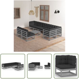 Loungeset - Massief grenenhout - Grijs - 70 x 70 x 67 cm (B x D x H) ? 5x middenbank 3x hoekbank 1x