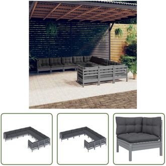 Loungeset Massief Grenenhout - Grijs - Hoek/middenbank 63.5x63.5x62.5cm - Kussen 60x60x5cm - Montage