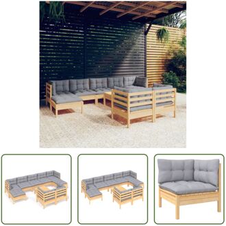 Loungeset Massief Grenenhout - Grijs - Hoekbank - Middenbank - Voetenbank - 63.5x63.5cm - Montage