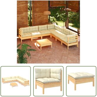 Loungeset - Massief grenenhout - Hoekbank 63.5x63.5x62.5cm - Middenbank 63.5x63.5x62.5cm - Crème