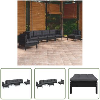 Loungeset Massief Grenenhout - Hoekbank 63.5x63.5x62.5cm - Zwart - 2 Hoekbank 4 Middenbank