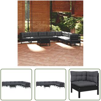 Loungeset Massief Grenenhout - Hoekbank - Middenbank - Voetenbank - Zwart - 63.5x63.5x62.5 cm - 100%