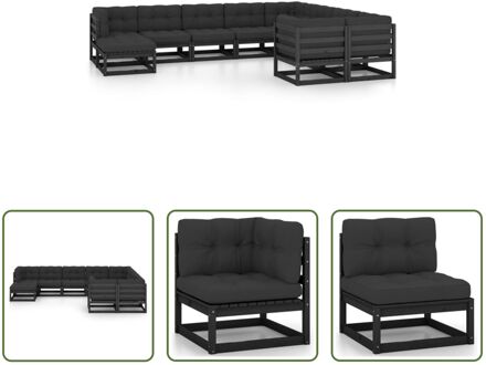 Loungeset Massief Grenenhout - Hoekbank - Middenbank - Voetenbank - Zwart - Afmetingen 70x70x67cm