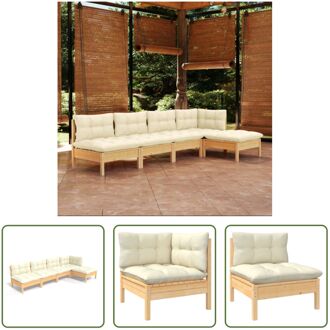 Loungeset Massief Grenenhout - Houten Tuinmeubelset - 63.5x63.5x62.5 cm - Crème Kussen - Montage