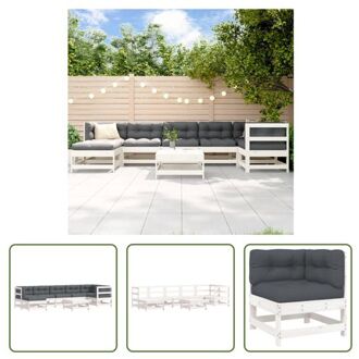 Loungeset Massief Grenenhout - Modulair - Wit - 62x62x70.5 cm - Antraciet kussen