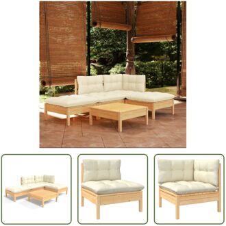 Loungeset Massief Grenenhout - Tuinmeubelset - 63.5 x 63.5 x 62.5 cm - Crème Kussen