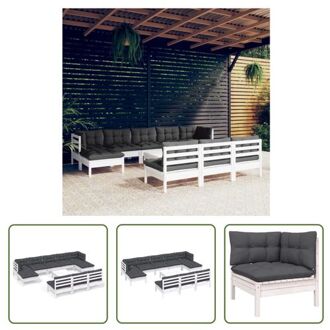 Loungeset Massief Grenenhout - Wit - 63.5 x 63.5 cm - Inclusief kussens