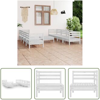 Loungeset Massief Grenenhout - wit - 63.5 x 63.5 x 62.5 cm (B x D x H) - 4 middenbank - 4 hoekbank