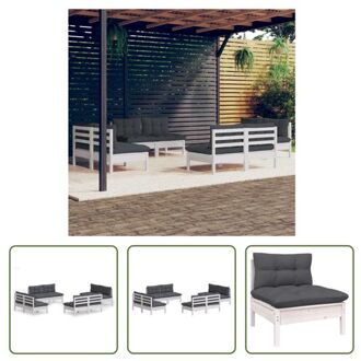 Loungeset - Massief grenenhout - Wit - 63.5x63.5x62.5cm - Inclusief kussens