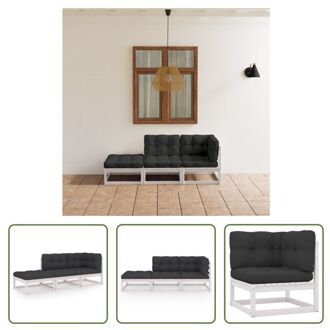 Loungeset - Massief grenenhout - Wit - Antraciet - 70 x 70 x 67 cm - Inclusief kussens - Montage