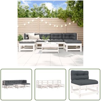 Loungeset - Massief Grenenhout - Wit - Middenbank- 62 x 62 x 70.5 cm - Hoekbank- 62 x 62 x 70.5 cm