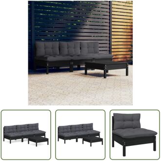 Loungeset Massief Grenenhout - Zwart - 63.5 x 63.5 x 62.5 cm - Inclusief kussens