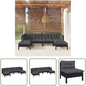 Loungeset - Massief grenenhout - Zwart - 63.5x63.5x62.5 cm - 100% polyester