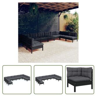 loungeset massief grenenhout - zwart - 63.5x63.5x62.5 cm - inclusief kussens