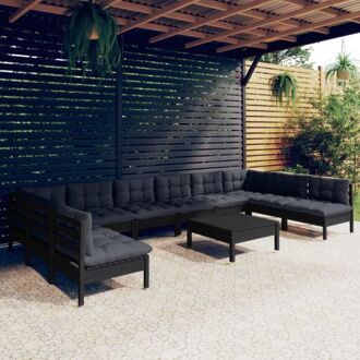 loungeset - massief grenenhout - zwart - 63.5x63.5x62.5 cm - inclusief kussens
