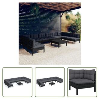 loungeset - massief grenenhout - zwart - 63.5x63.5x62.5 cm - inclusief kussens