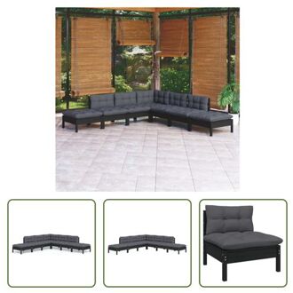 Loungeset Massief Grenenhout - Zwart - 63.5x63.5x62.5cm - Met kussens