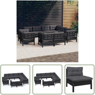 Loungeset Massief Grenenhout Zwart - 7 Hoekbank + 4 Middenbank - Afmeting 63.5x63.5x62.5cm - Inclusief