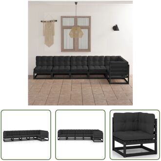 Loungeset - Massief grenenhout - Zwart - 70 x 70 x 67 cm (B x D x H) - Inclusief kussens